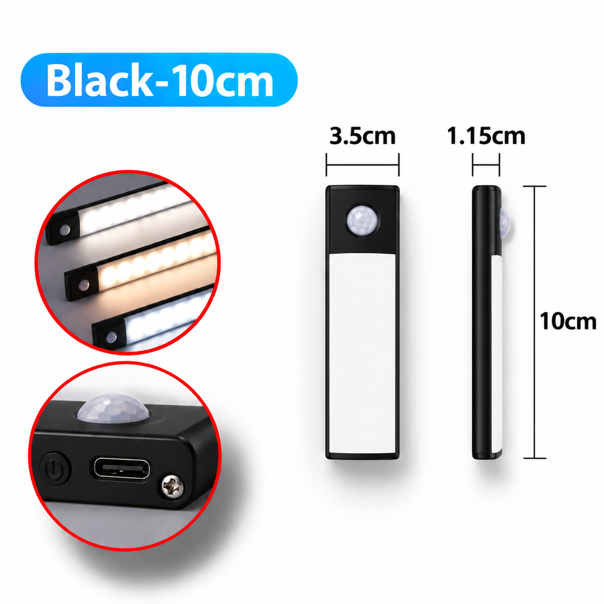 Motion Sensor LED Bar Light – USB Rechargeable Under Cabinet & Wardrobe Lamp