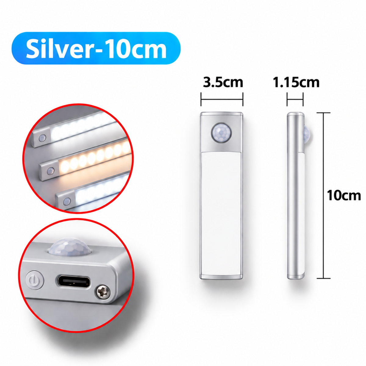 Motion Sensor LED Bar Light – USB Rechargeable Under Cabinet & Wardrobe Lamp