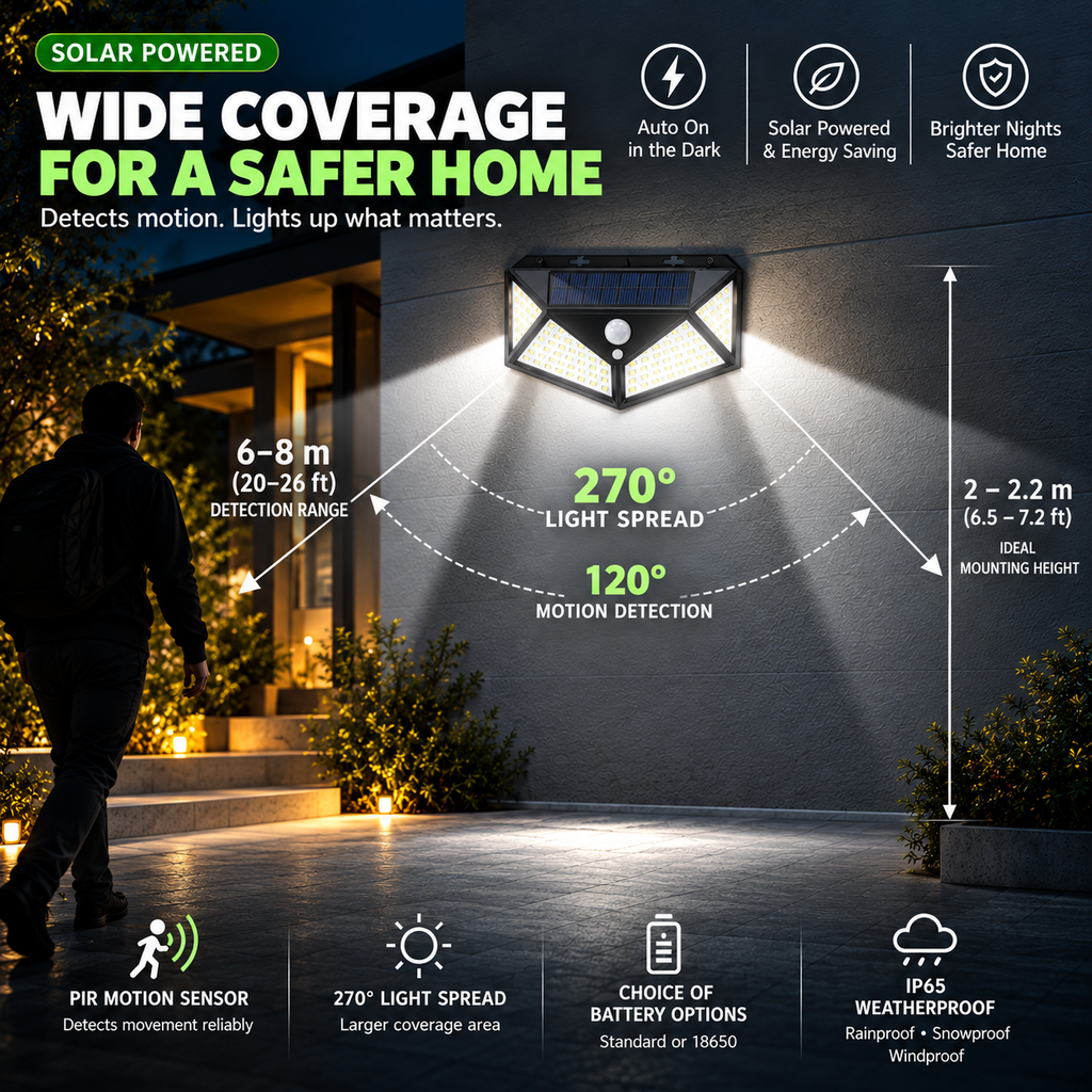 Solar Motion Sensor Outdoor Light – 100 LED Wireless Security Wall Lamp