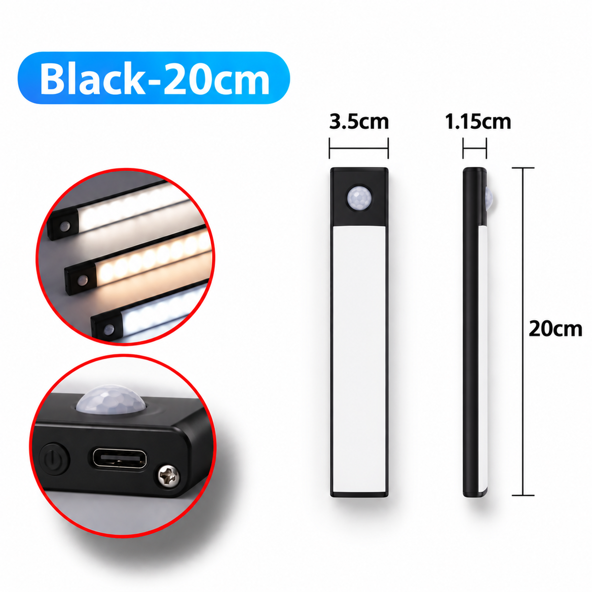 Motion Sensor LED Bar Light – USB Rechargeable Under Cabinet & Wardrobe Lamp