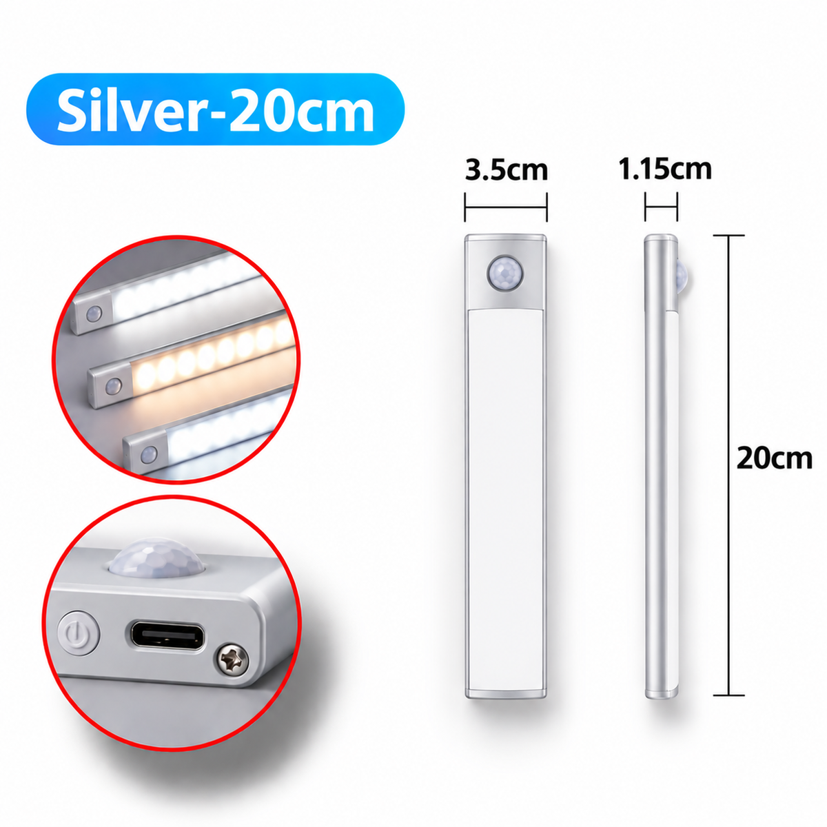 Motion Sensor LED Bar Light – USB Rechargeable Under Cabinet & Wardrobe Lamp