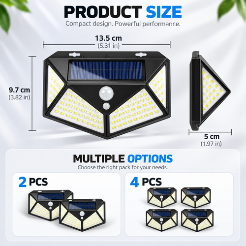 Solar Motion Sensor Outdoor Light – 100 LED Wireless Security Wall Lamp