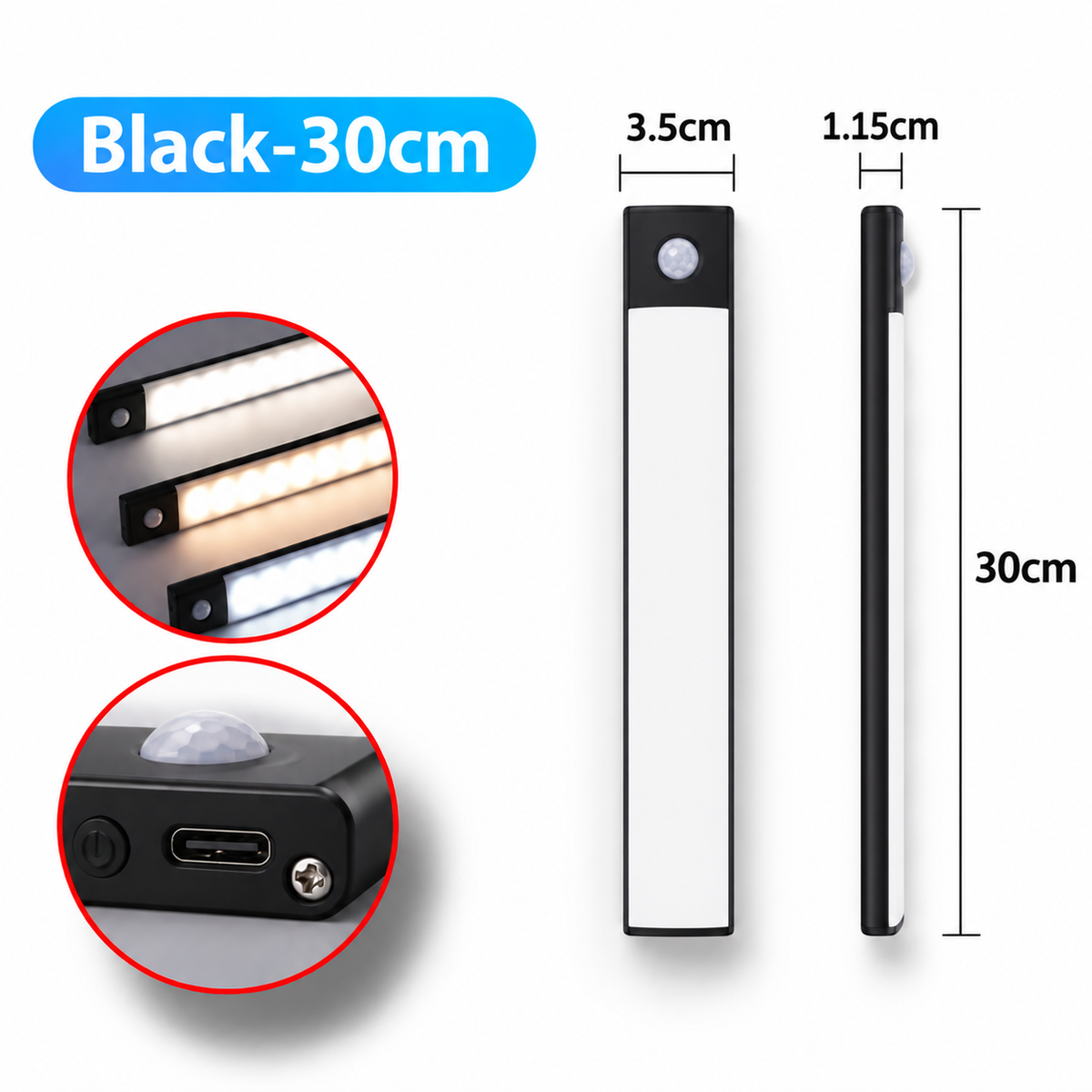 Motion Sensor LED Bar Light – USB Rechargeable Under Cabinet & Wardrobe Lamp