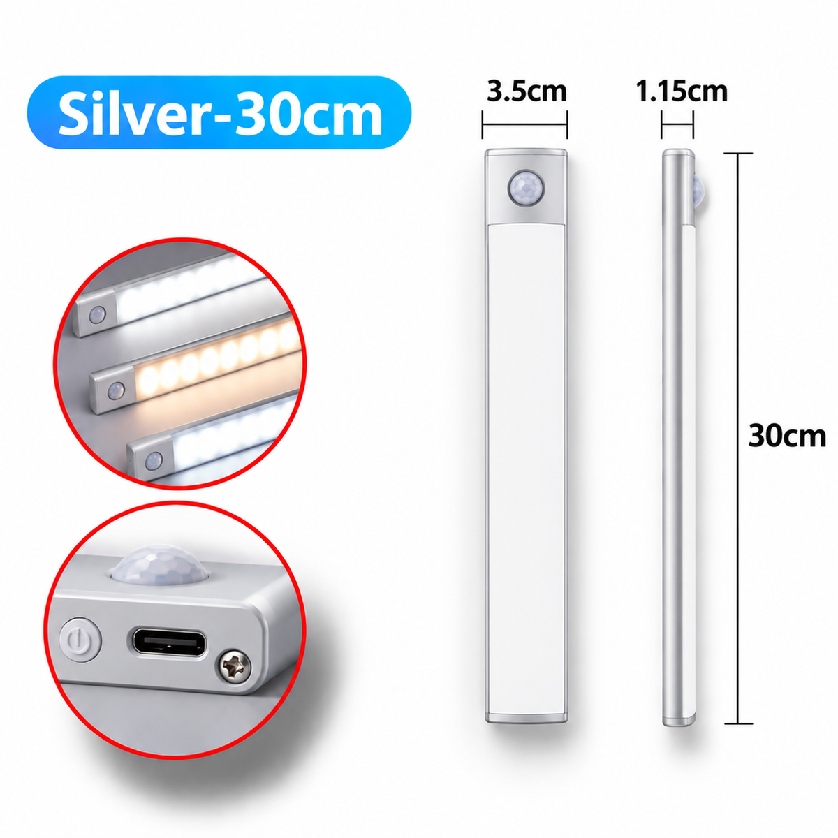 Motion Sensor LED Bar Light – USB Rechargeable Under Cabinet & Wardrobe Lamp