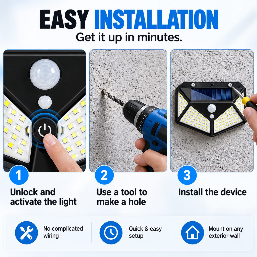 Solar Motion Sensor Outdoor Light – 100 LED Wireless Security Wall Lamp