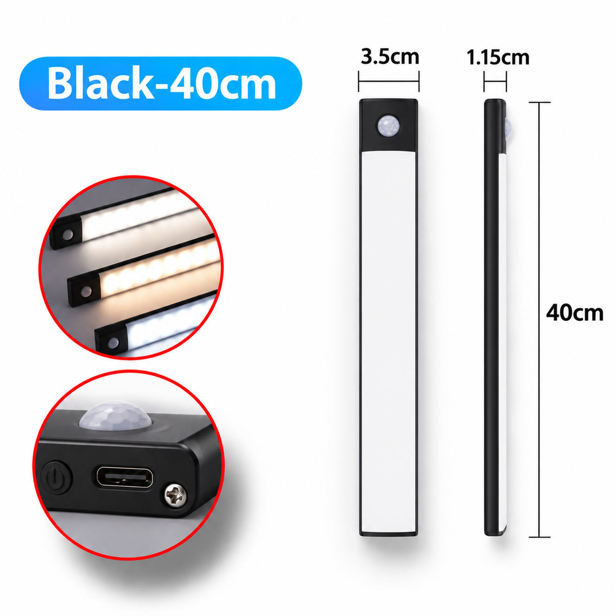 Motion Sensor LED Bar Light – USB Rechargeable Under Cabinet & Wardrobe Lamp