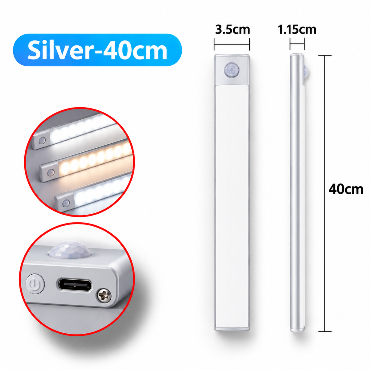Motion Sensor LED Bar Light – USB Rechargeable Under Cabinet & Wardrobe Lamp