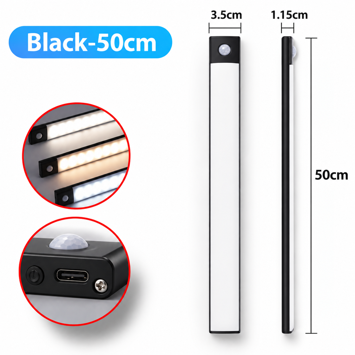 Motion Sensor LED Bar Light – USB Rechargeable Under Cabinet & Wardrobe Lamp