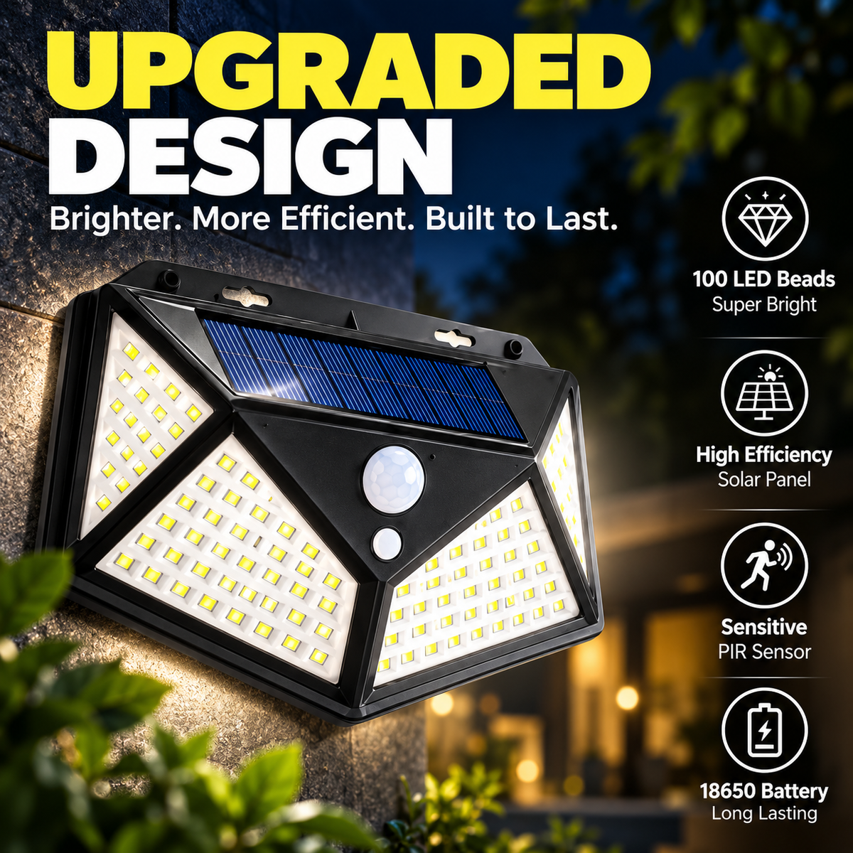 Solar Motion Sensor Outdoor Light – 100 LED Wireless Security Wall Lamp