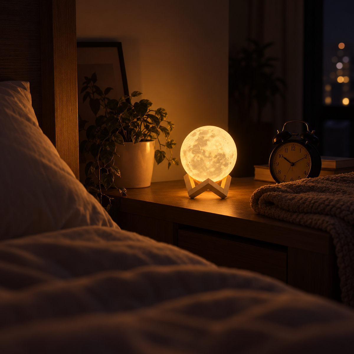 3D Moon Lamp – Lunar Night Light & Book Light with Stand