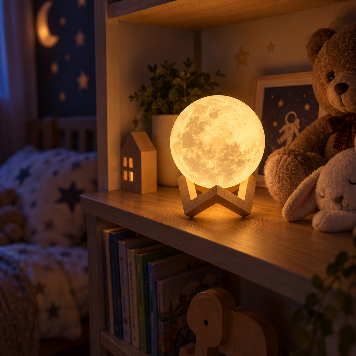 3D Moon Lamp – Lunar Night Light & Book Light with Stand