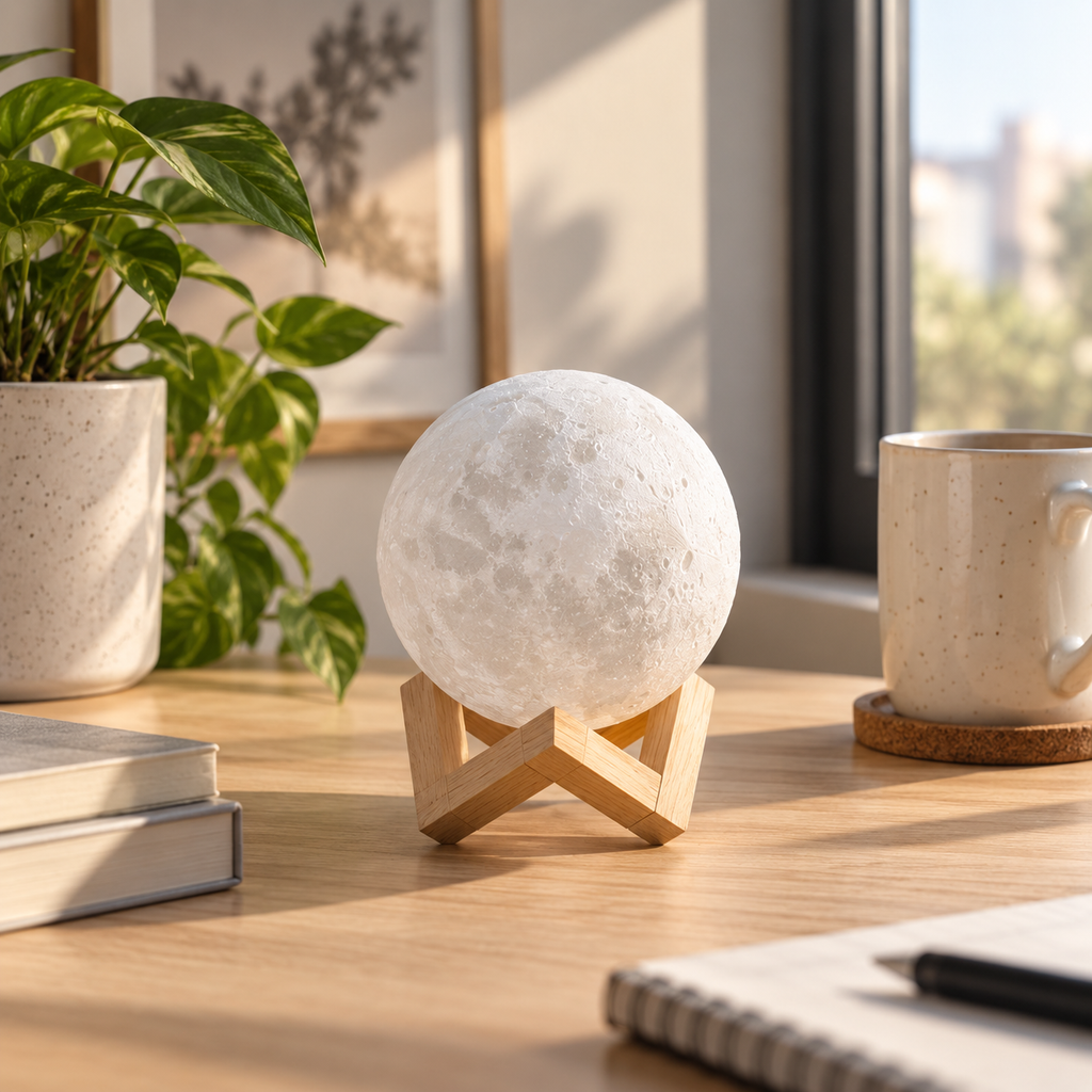 3D Moon Lamp – Lunar Night Light & Book Light with Stand
